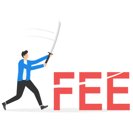 Cut Fee Reduce Service Charge To Be Paid Low Cost Mutual Fund Or Index Fund With Low Fee Waiver In Financial Expense Concept Smart Businessman Investor Cut The Word FEE Illustration