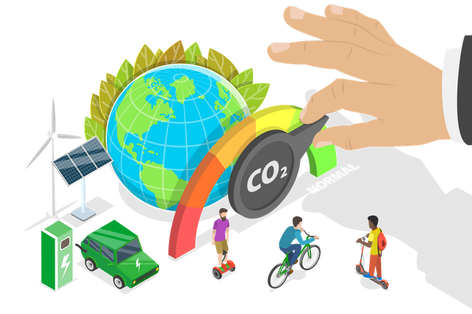 Reducing Carbon Emissions, Carbon Dioxide Emissions Decrease  イラスト