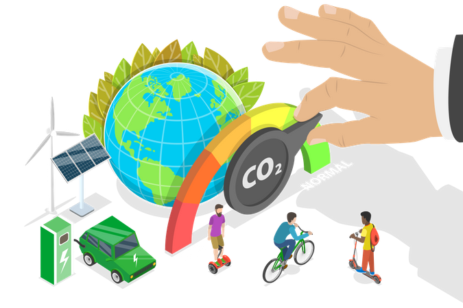 Reducing Carbon Emissions, Carbon Dioxide Emissions Decrease  Illustration