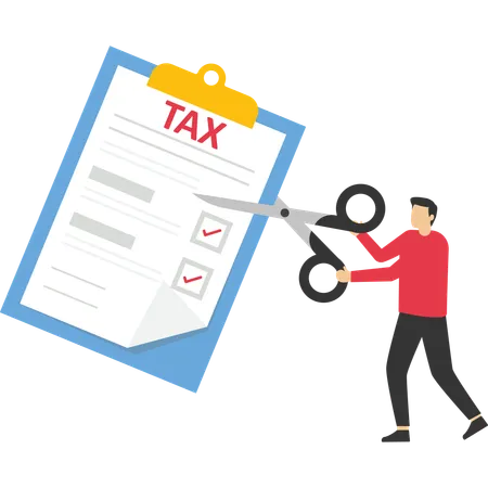 Employee Holding Scissors To Cut Banknotes Reduction Of Income Due To Tax Deduction For Tiny Man Flat Vector Illustration Taxation Debt Concept For Banner Website Design Or Landing Web Page Illustration