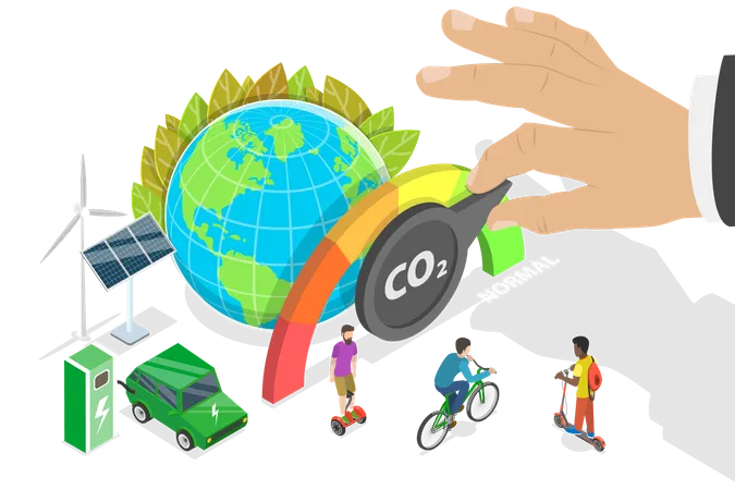 Reduzindo as emissões de carbono, diminuindo as emissões de dióxido de carbono  Ilustração
