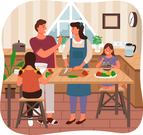 Refeição culinária em família  Ilustração