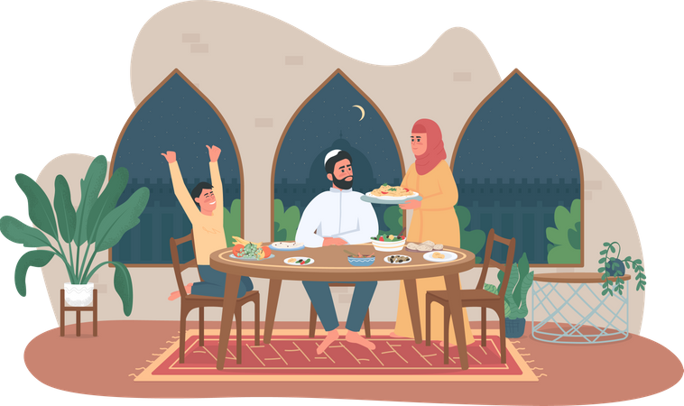 Refeição familiar do Ramadã  Ilustração