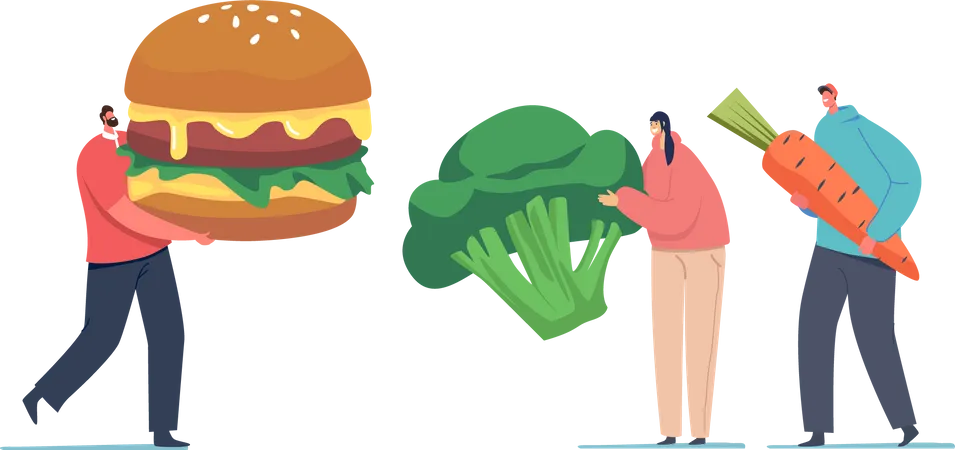 Fast-food vs refeições vegetarianas  Ilustração