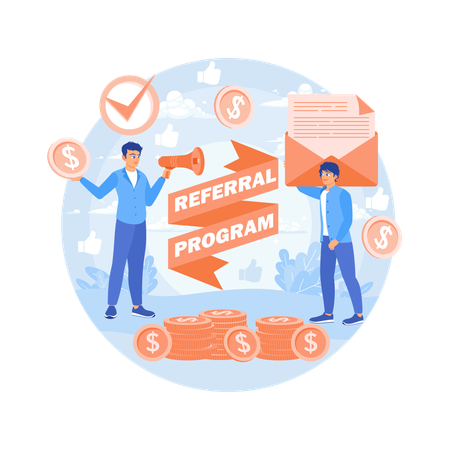 Refer friends to share business and earn money  Illustration