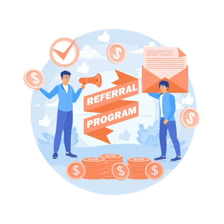 Refer friends to share business and earn money  Illustration