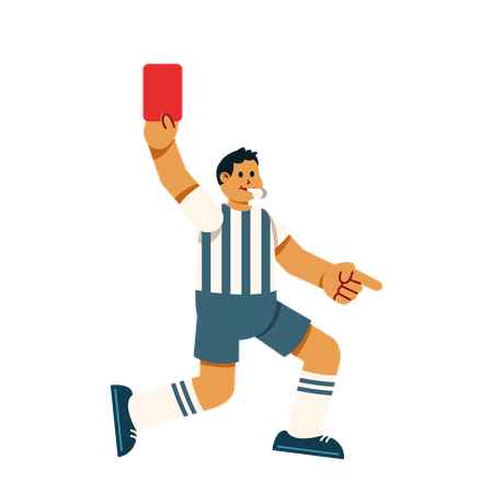 Referee showing red card while blowing whistle  Illustration