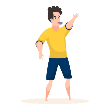 Referee whistling whistle and pointing hand  Illustration