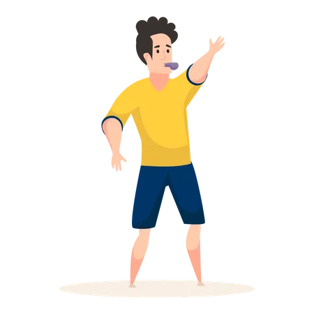 Referee whistling whistle and pointing hand  Illustration