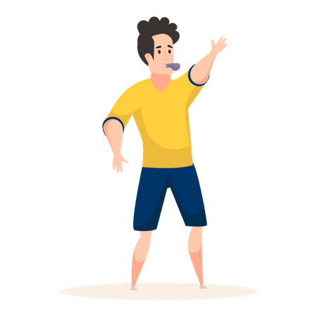 Referee whistling whistle and pointing hand  Illustration