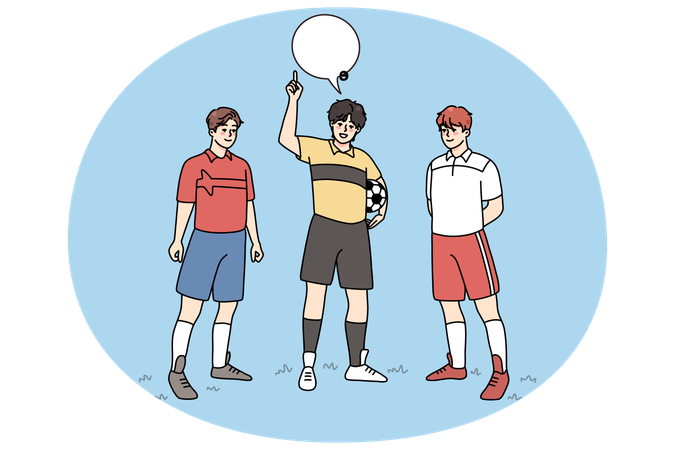 경기장에서 축구 선수들과 함께 있는 심판  일러스트레이션