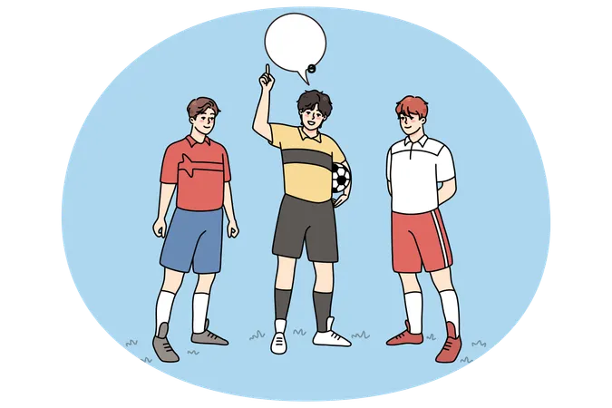 경기장에서 축구 선수들과 함께 있는 심판  일러스트레이션