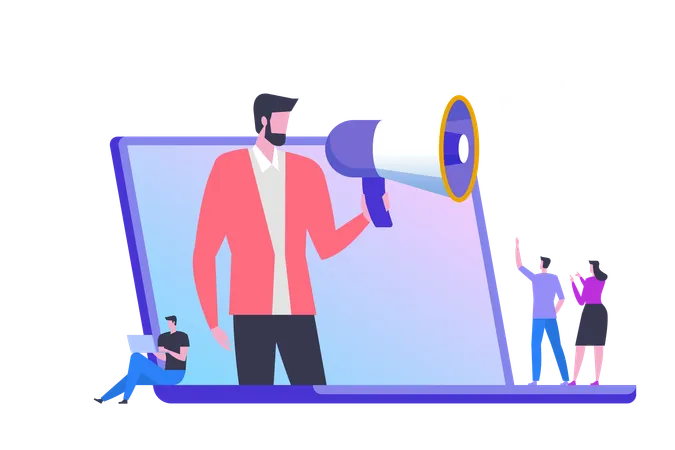 Refer A Friend Vector Illustration Concept Social Media Marketing Man Shout On Megaphone Can Use For Landing Page Digital Business Advertising Illustration