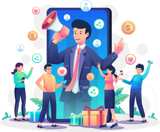 Referral marketing campaign by businessman  Illustration