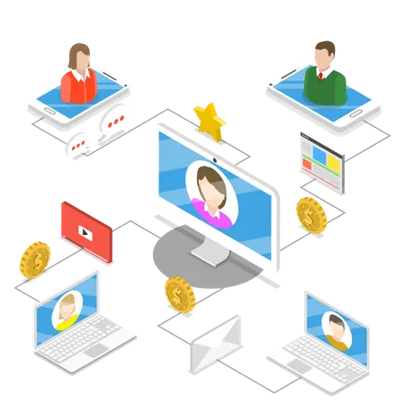 Flat Isometric Vector Concept Of Network And Affiliate Marketing Referral Program Strategy Business Partnership Illustration