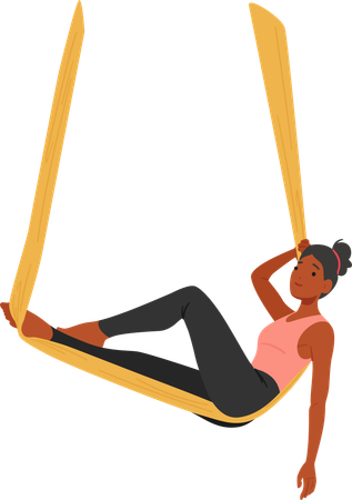 Refined Woman Character Suspended In Aerial Hammock  Illustration