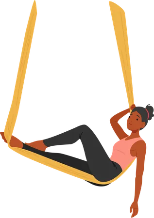 Refined Woman Character Suspended In Aerial Hammock  Illustration