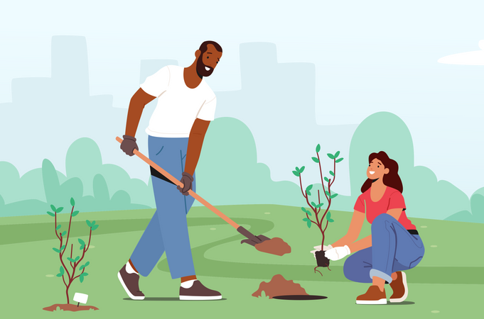 Reforestation And Planting Trees  Illustration