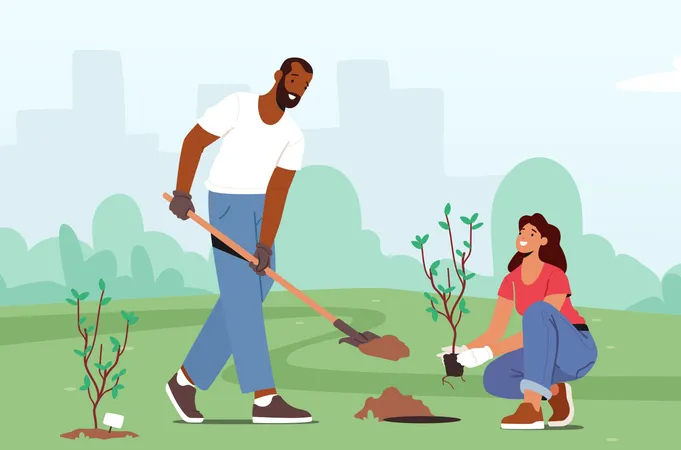 Reforestation And Planting Trees  Illustration