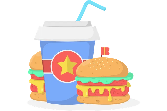 Refrigerante e hambúrguer  Ilustração