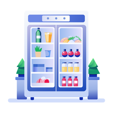 Refrigerator filled with various food items  Illustration