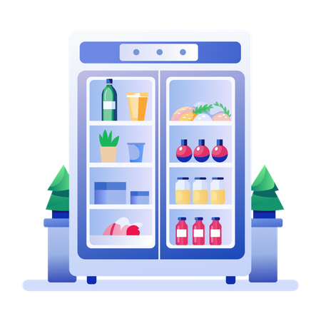 Refrigerator filled with various food items  Illustration