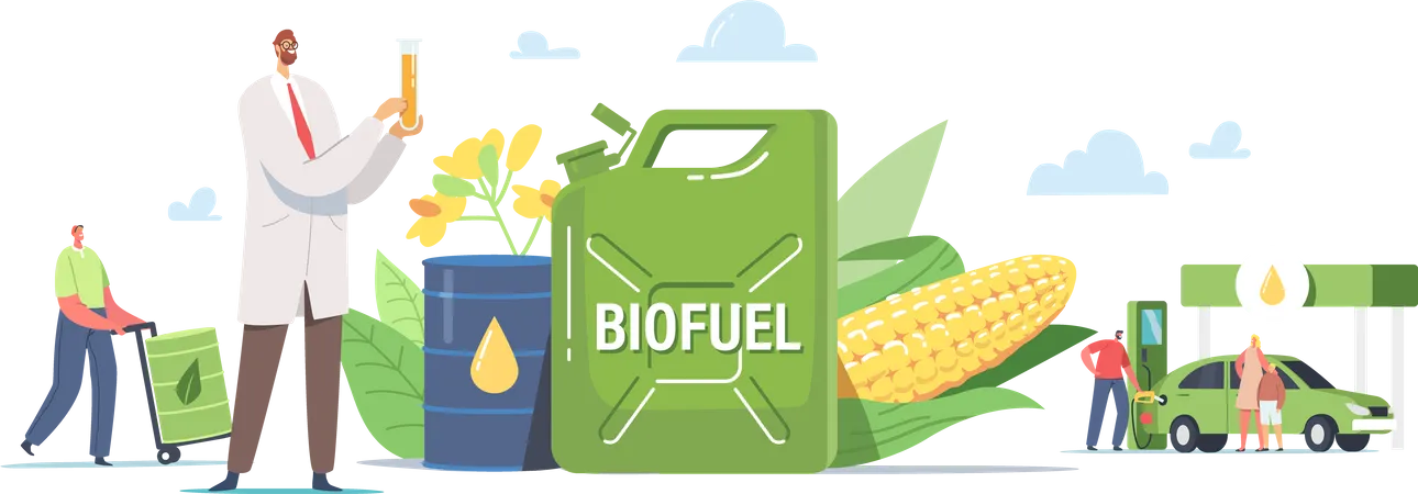 Refueling Car with Bio fuel on Station  Illustration