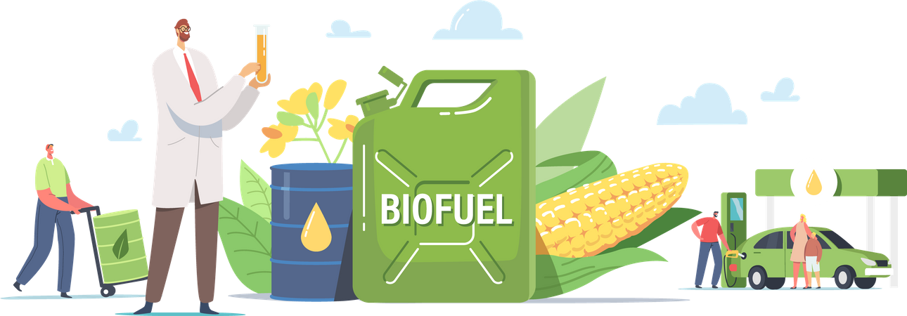 Refueling Car with Bio fuel on Station  Illustration