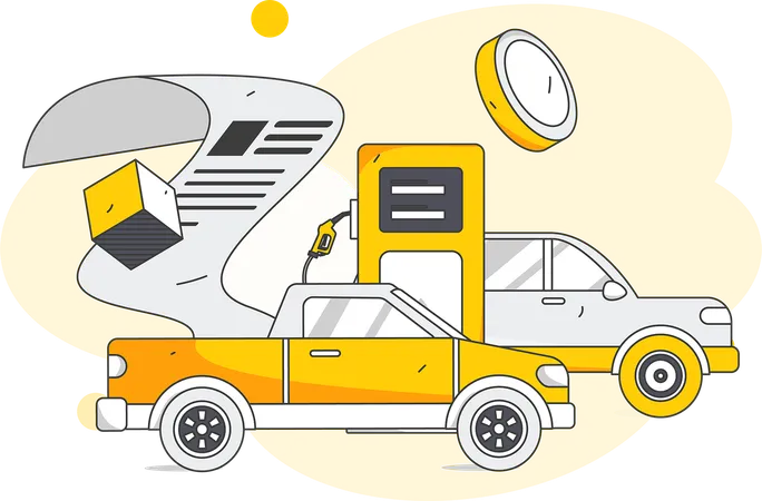 Refueling pickup truck at gas station  Illustration