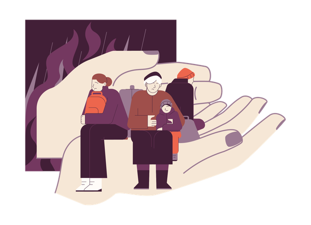 Refugee people sitting together  Illustration