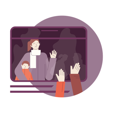 Refugee people travelling in train  Illustration