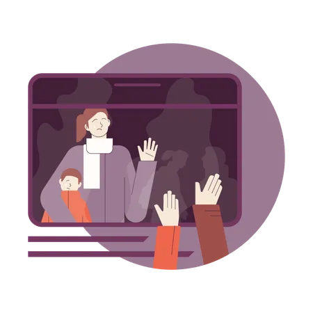 Refugee people travelling in train  Illustration
