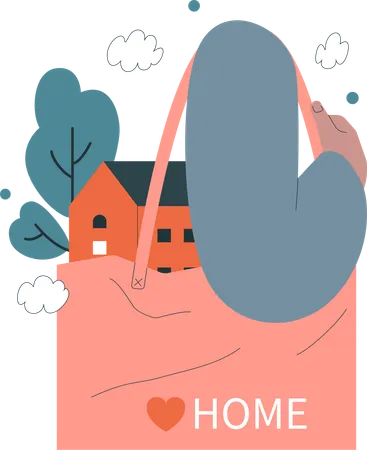 Refugee take their home in bag and look for safe place  イラスト