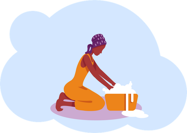 Refugee woman washing clothes  일러스트레이션