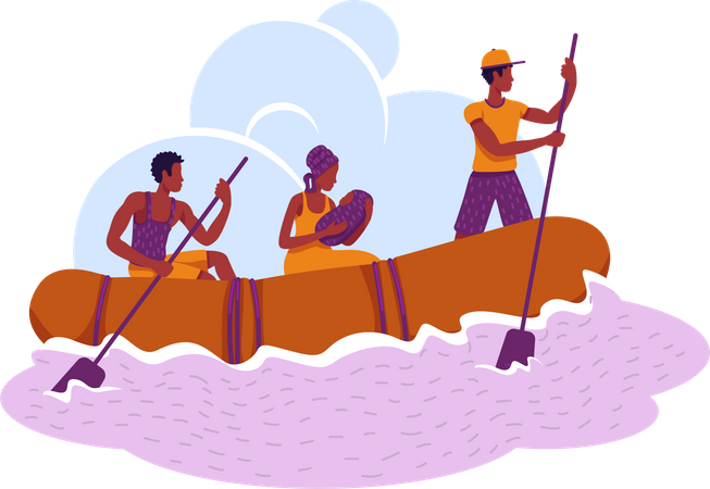 Refugees in boat  Illustration