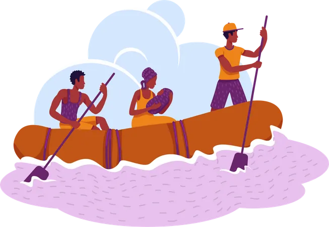 Refugees in boat  Illustration