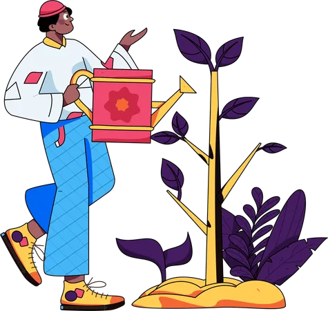 Macho regando plantas  Ilustração