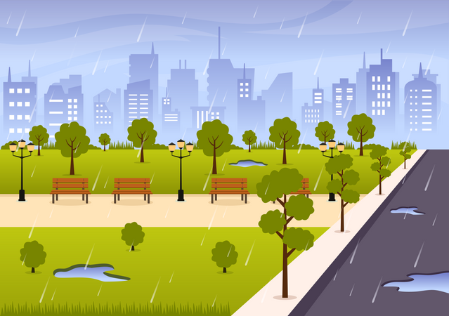 Regensturm im Stadtpark  Illustration