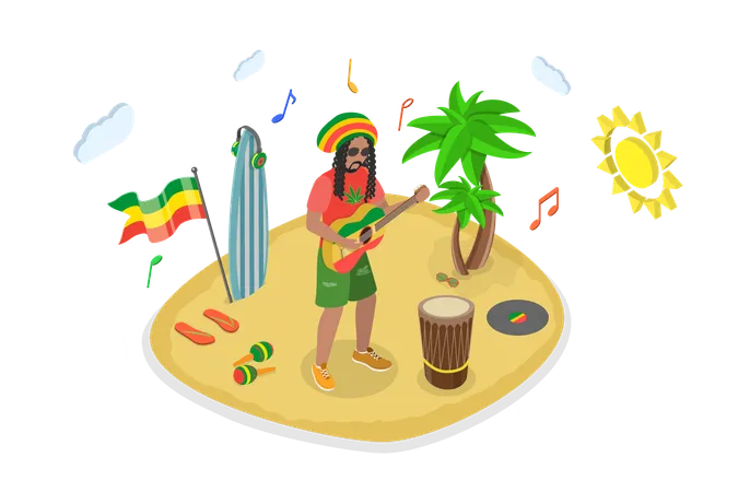 3 D Isometric Flat Vector Illustration Of Rastafarian Reggae Artist Illustration