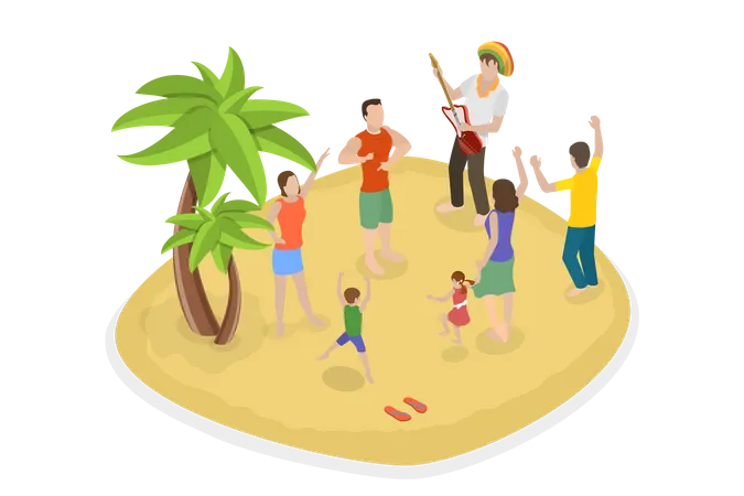 3 D Isometric Flat Vector Conceptual Illustration Of Reggae Party Summer Vacation In Jamaica 일러스트레이션