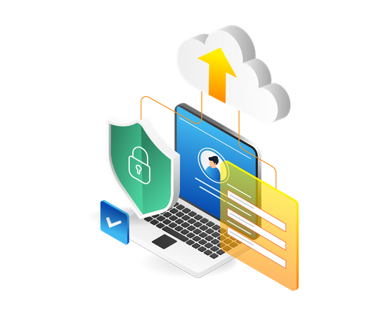 Datos de registro en línea y seguridad del almacenamiento en la nube  Ilustración