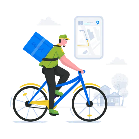 Illustration Of A Delivery Service Using A Bicycle Illustration