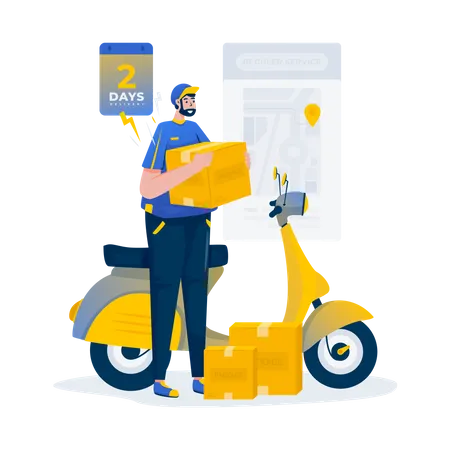 Courier Holding Package For Reguler Two Days Delivery Service Illustration Illustration