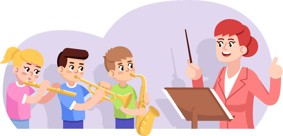 Rehearsal of children orchestra  Illustration