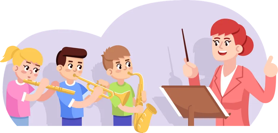 Rehearsal of children orchestra  Illustration