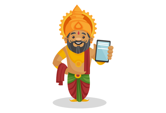 Rei Dasharatha mostrando celular  Ilustração