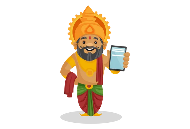 Rei Dasharatha mostrando celular  Ilustração