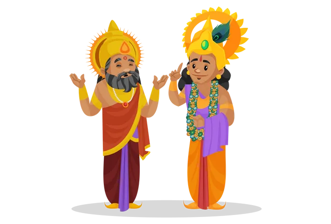 Rei Dhritarashtra conversando com o Senhor Krishna  Ilustração