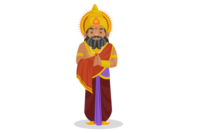 Rei Dhritarashtra em pé com pose de boas-vindas  Ilustração