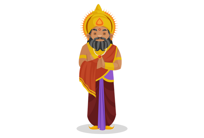 Rei Dhritarashtra em pé com pose de boas-vindas  Ilustração